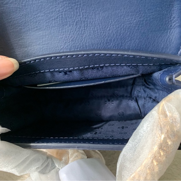 NWT Tory Burch Duet Chain Woven Convertible Navy Green mini Shoulder Bag - Picture 8 of 11